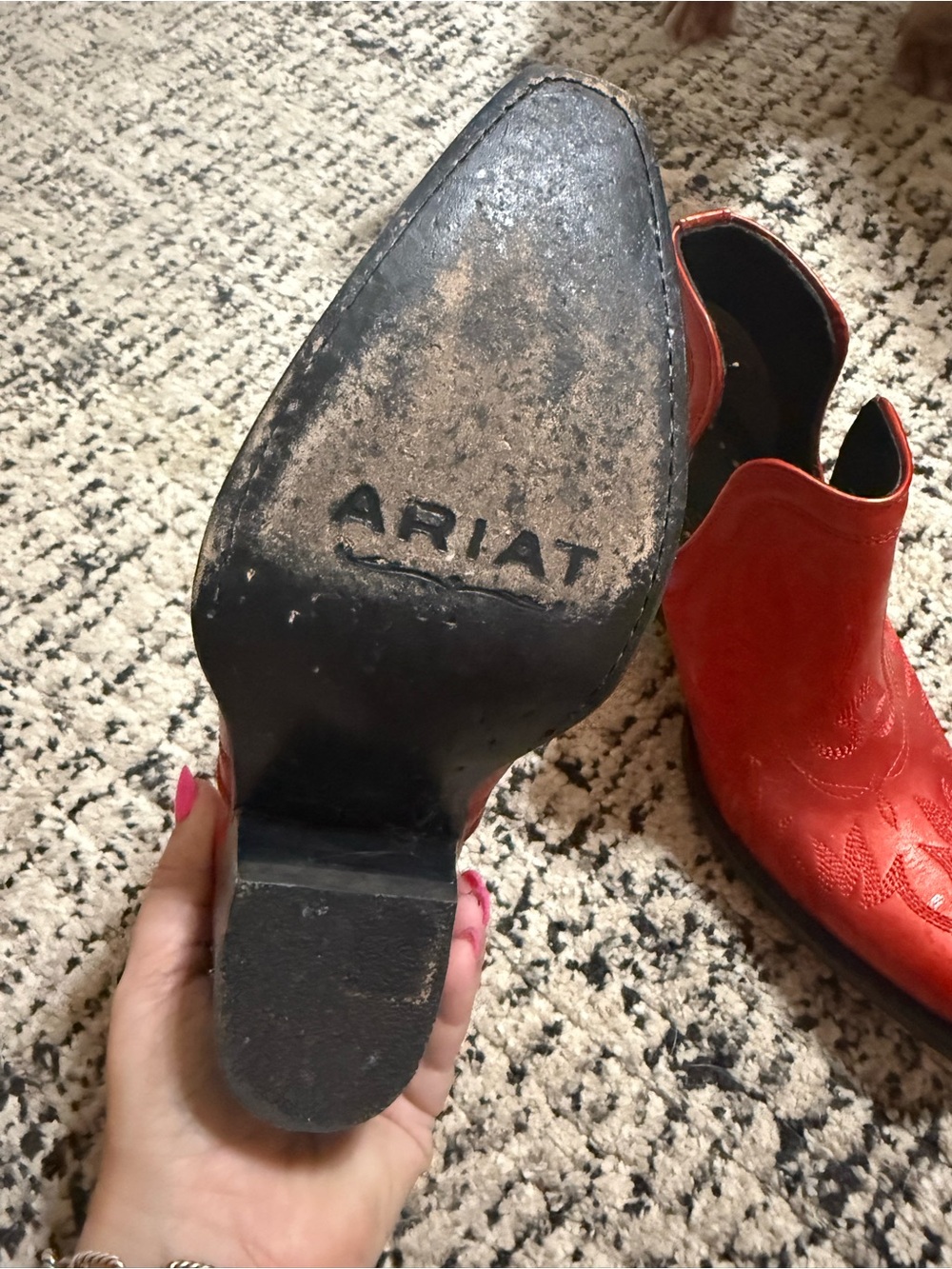 Ariat Red Leather Western Cutout Ankle Booties Women’s Size 6 - Picture 3 of 4